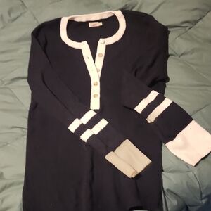 Faherty Dark Blue and White Ribbed Shirt